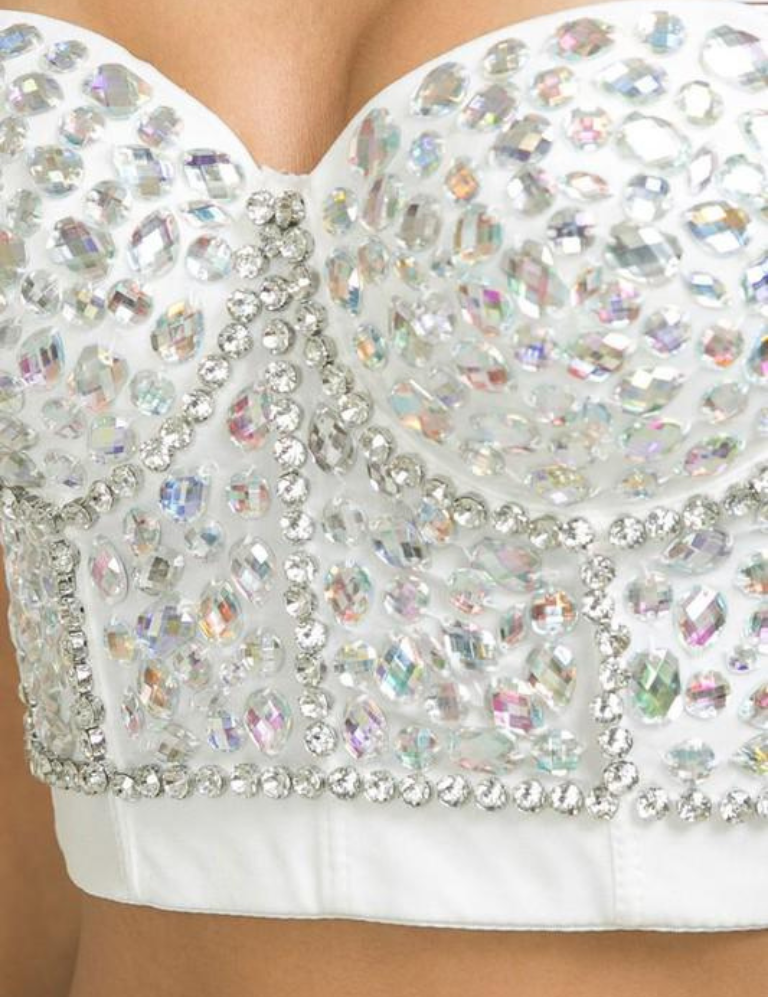 Rhinestone Pattern Bustier Top - White/Silver