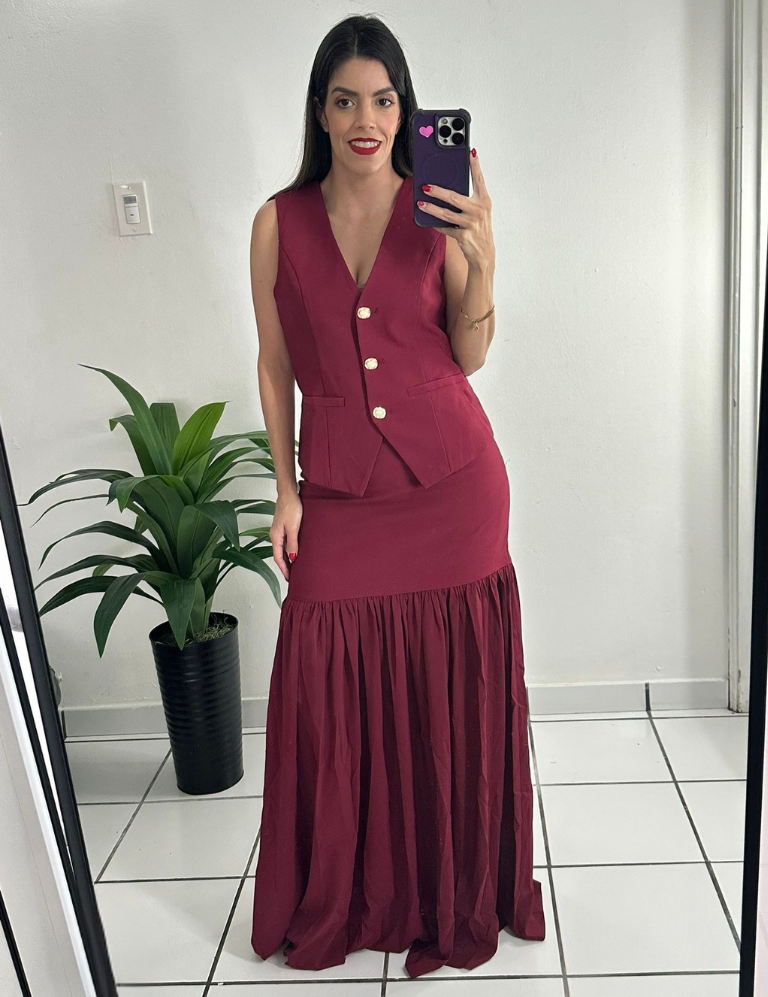 Burgundy Vest & Skirt Set