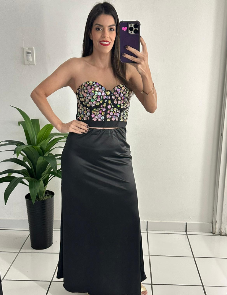 Mix Multi Color Rainbow Stones Bustier Top