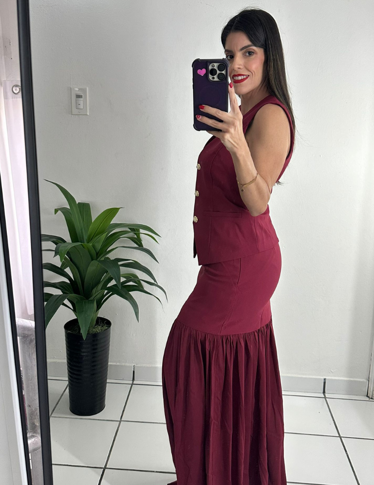 Burgundy Vest & Skirt Set