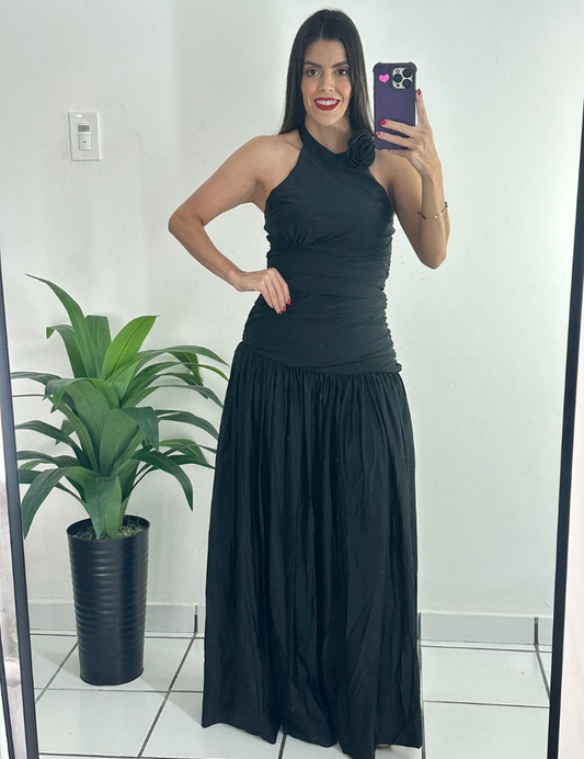 Black halter long dress