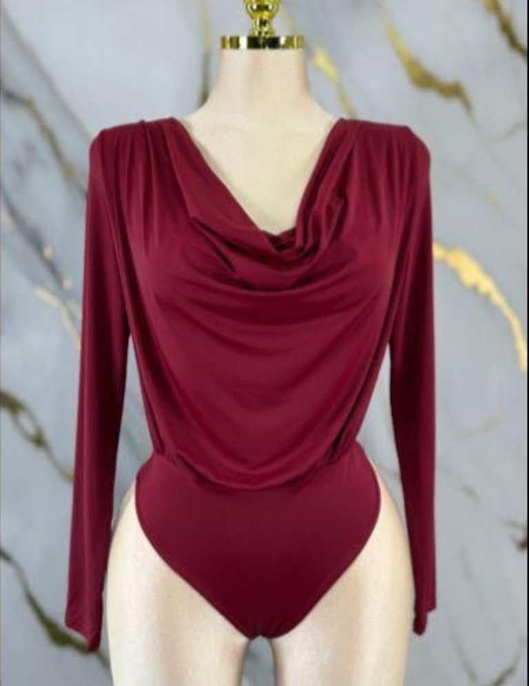 Draped Bodysuit Top - Burgundy