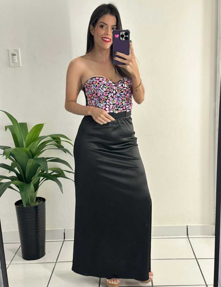 Multi Colored Stone Crop Bustier Top - Pink Mix