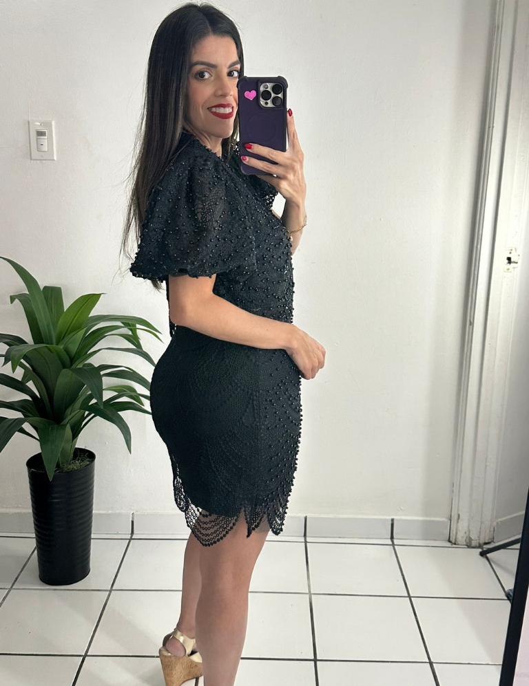 Pearls Top & Mini Skirt Set Black