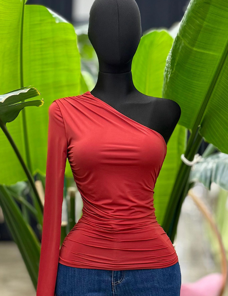One shoulder long sleeve top - Red