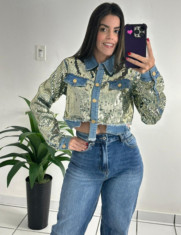 Gold sequin crop jacket