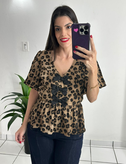 Animal Print Bow Top - Corre pequeña