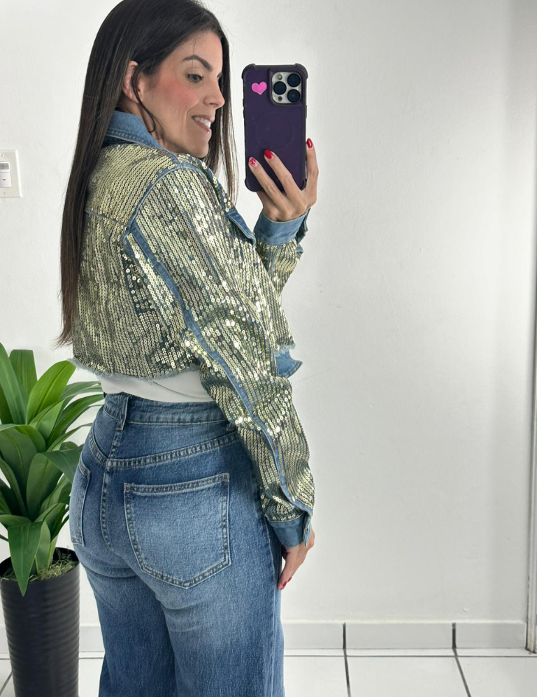 Gold sequin crop jacket