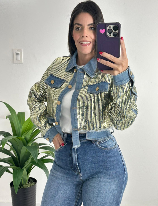 Gold sequin crop jacket