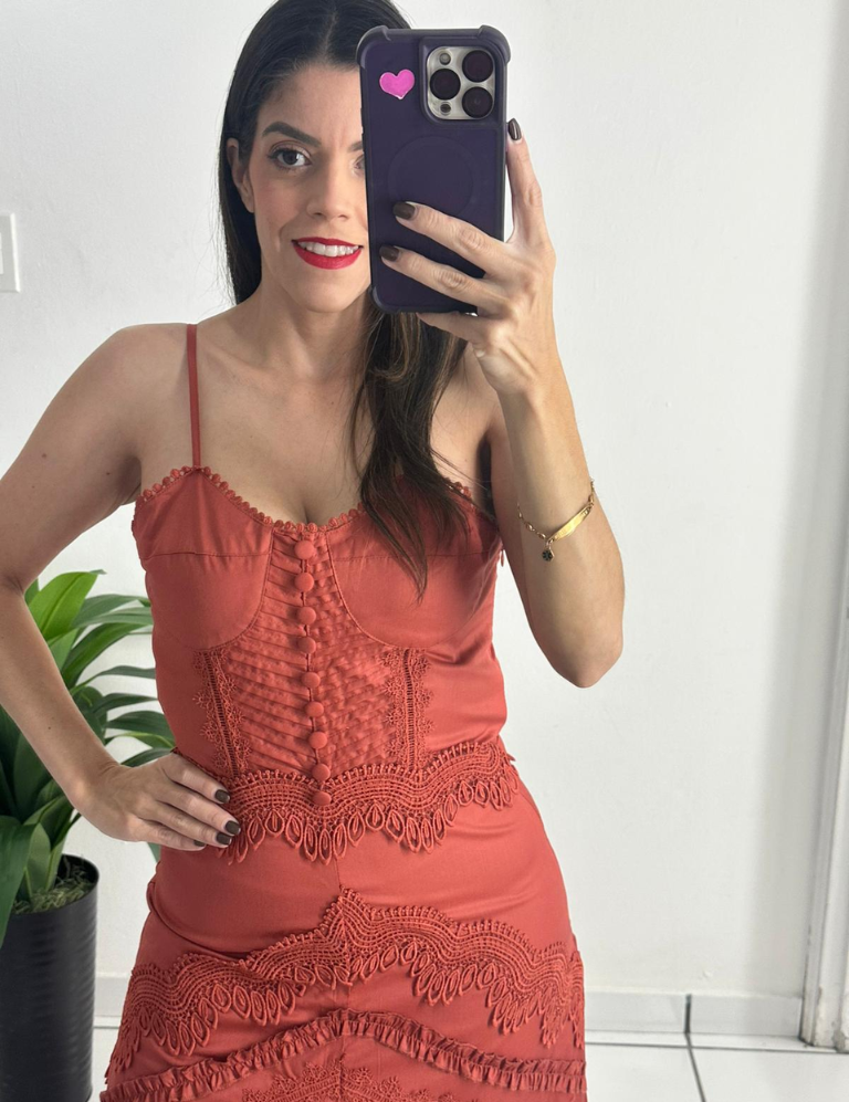 Brown embroidered casual dress