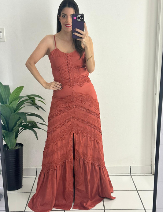 Brown embroidered casual dress