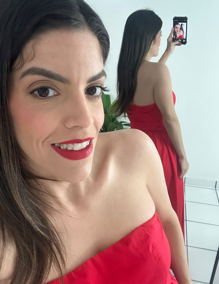 Off shoulder Lady in Red Dress