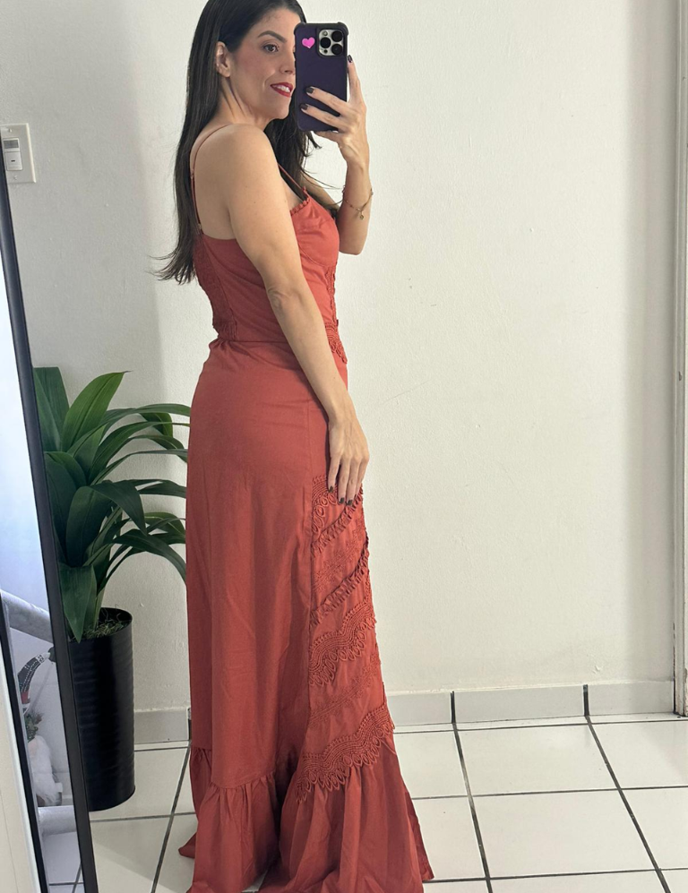 Brown embroidered casual dress