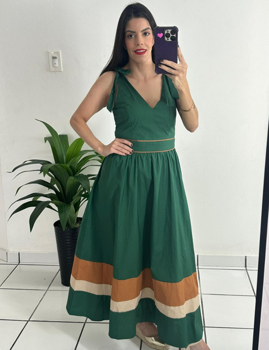 Green Forest Color Block Dress