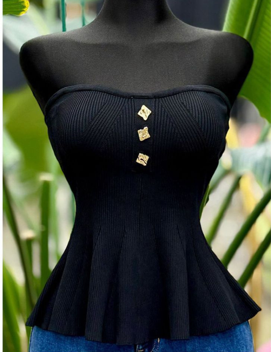 Strapples Knitted Top-black
