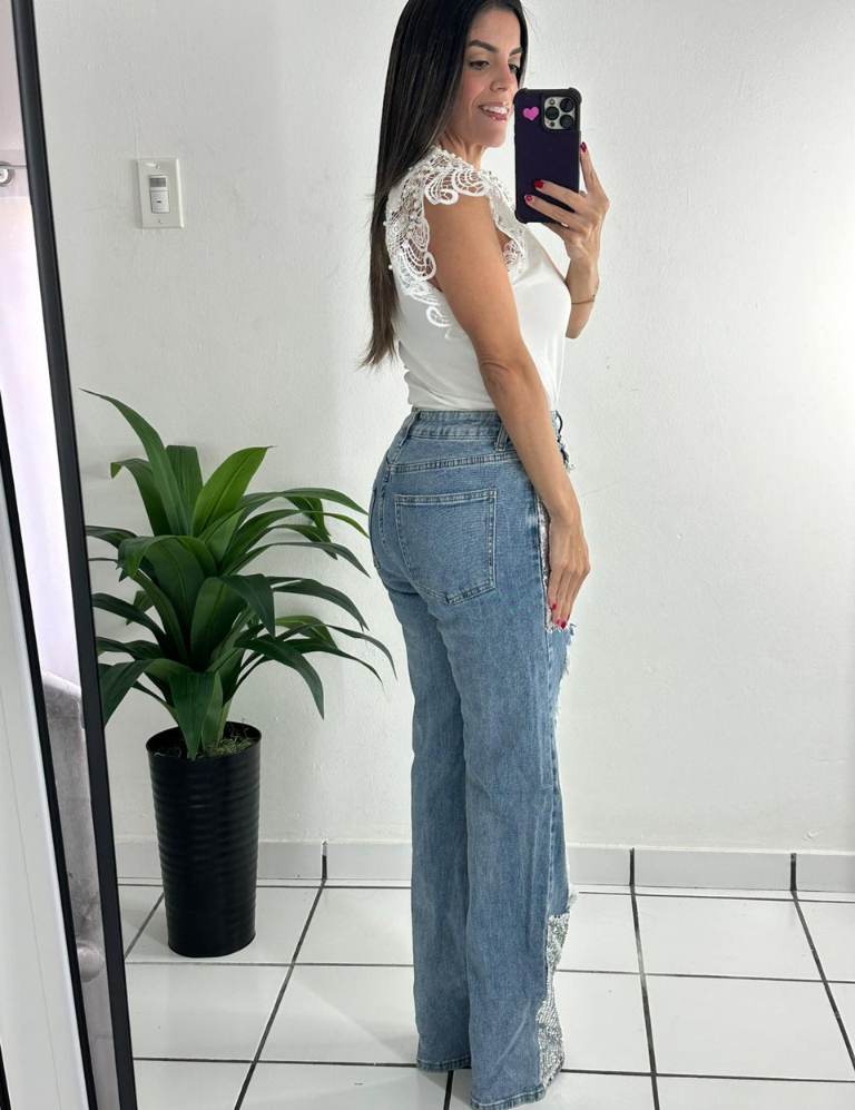 Sequined Denim Jean