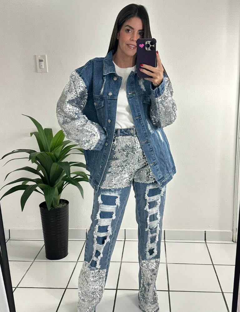 Sequined Denim Jean