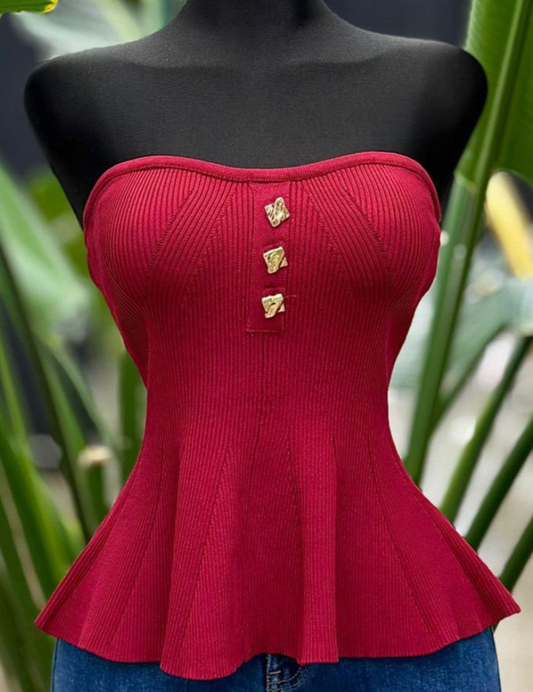 Strapples Knitted Top-burgundy