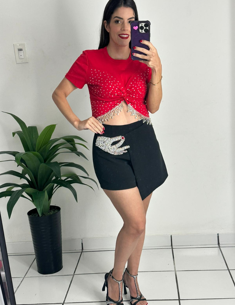 Black Rhinestone Skort