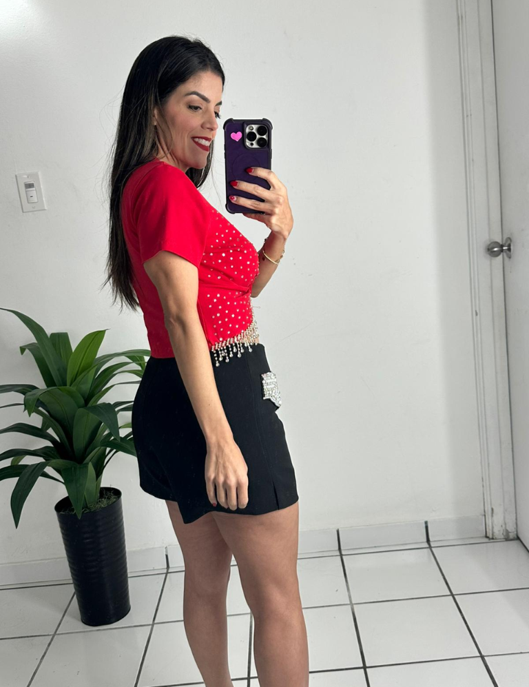 Black Rhinestone Skort