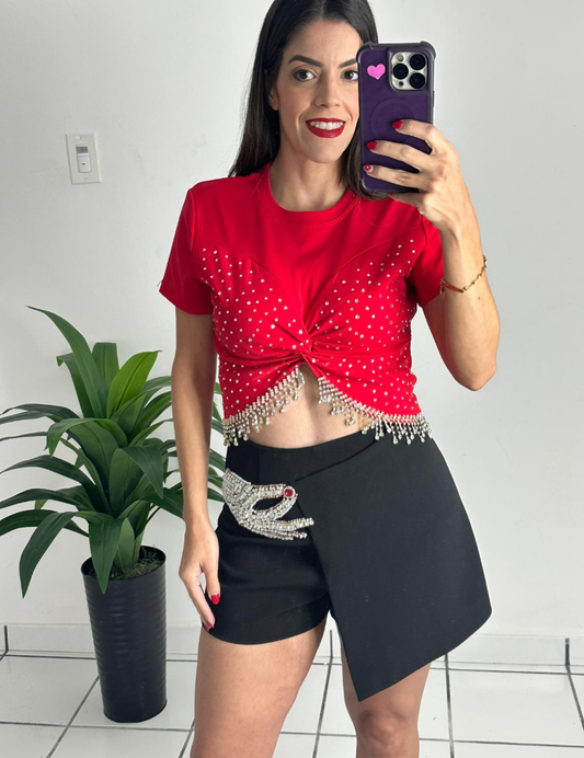 Black Rhinestone Skort