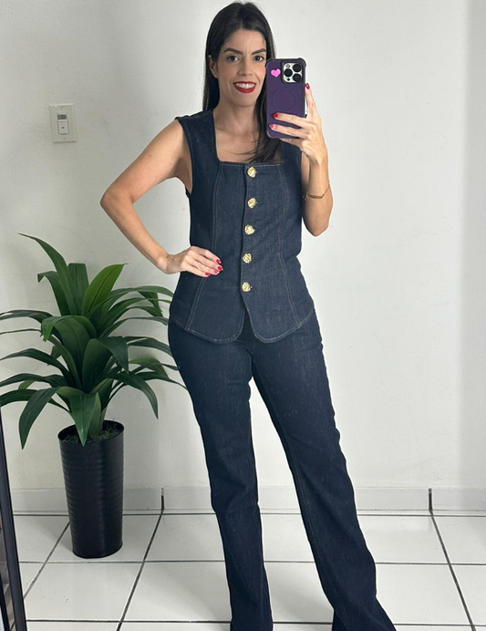 Button Down Top & Jean Denim Set