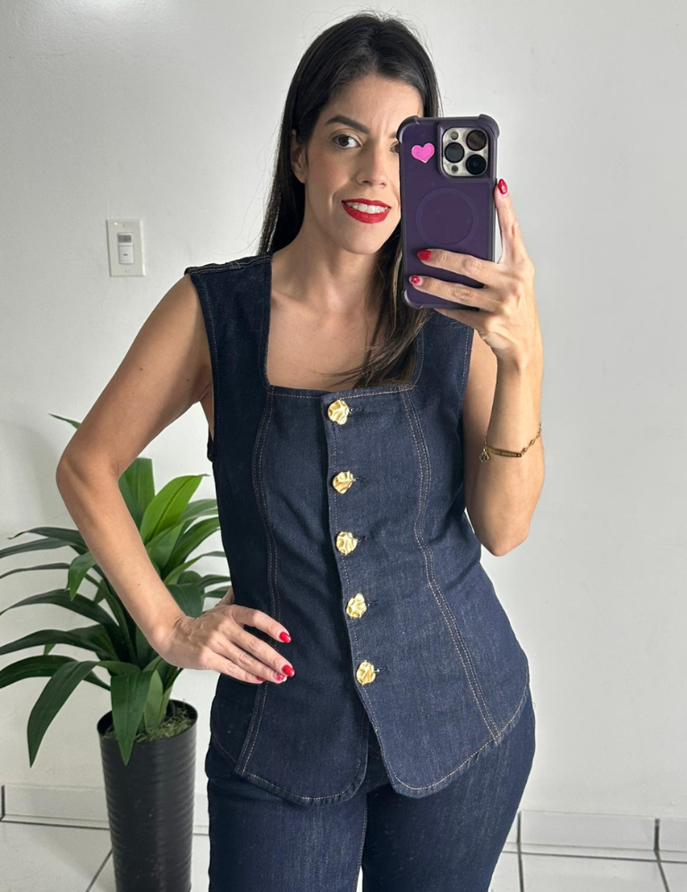 Button Down Top & Jean Denim Set