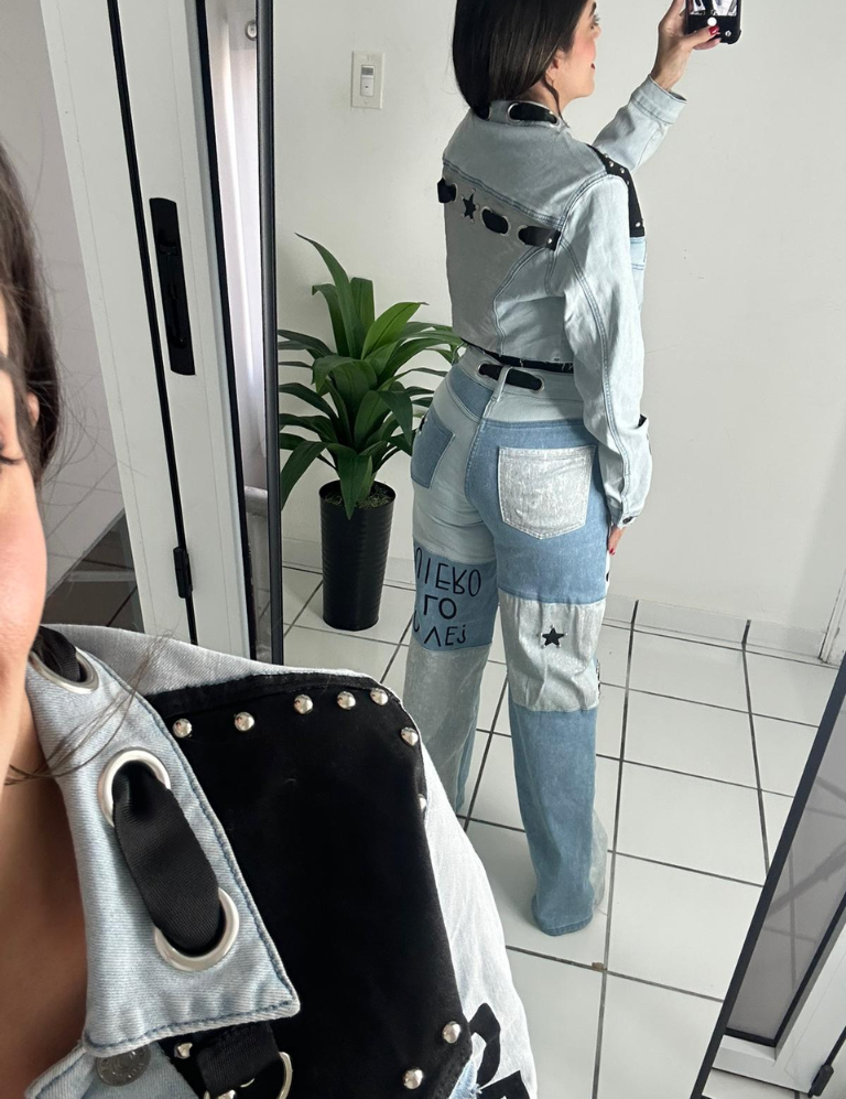 Denim Graphic Jacket & Jean Set