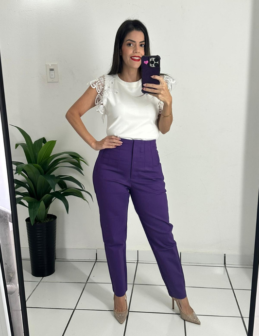 Zara style High-waisted purple trousers pants