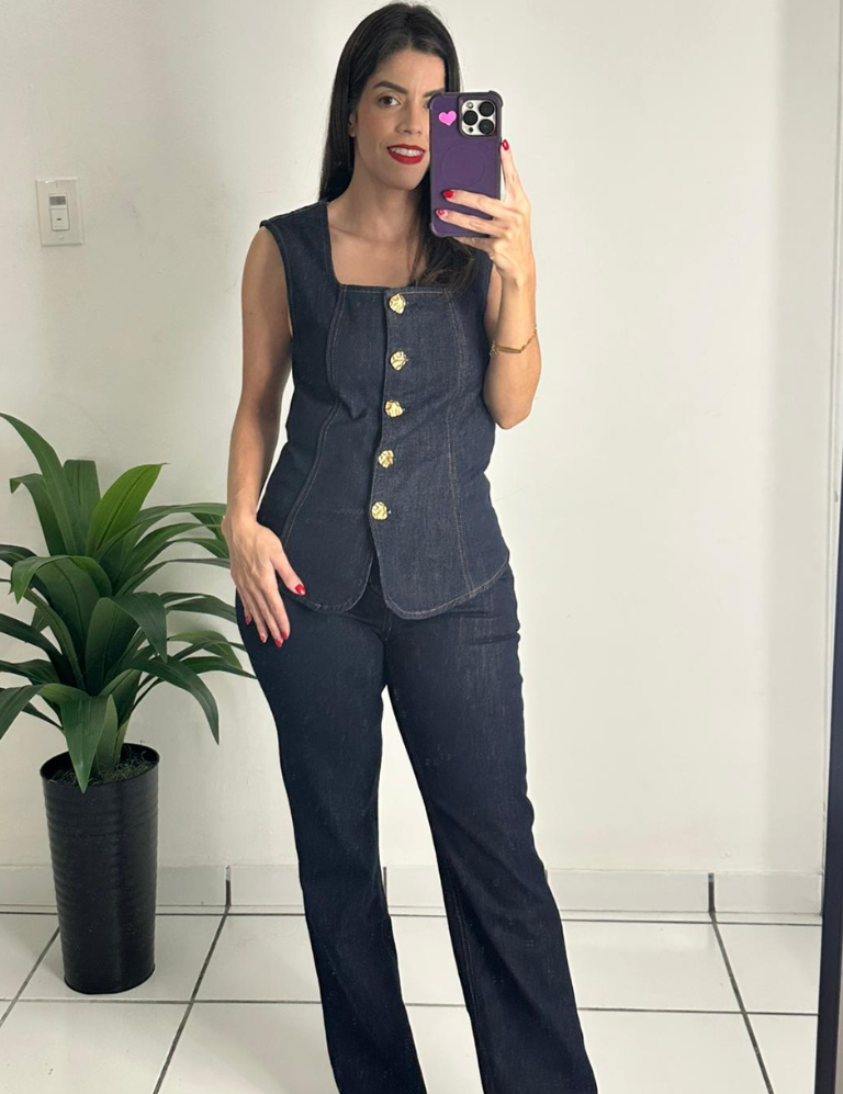 Button Down Top & Jean Denim Set