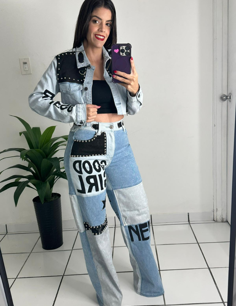 Denim Graphic Jacket & Jean Set