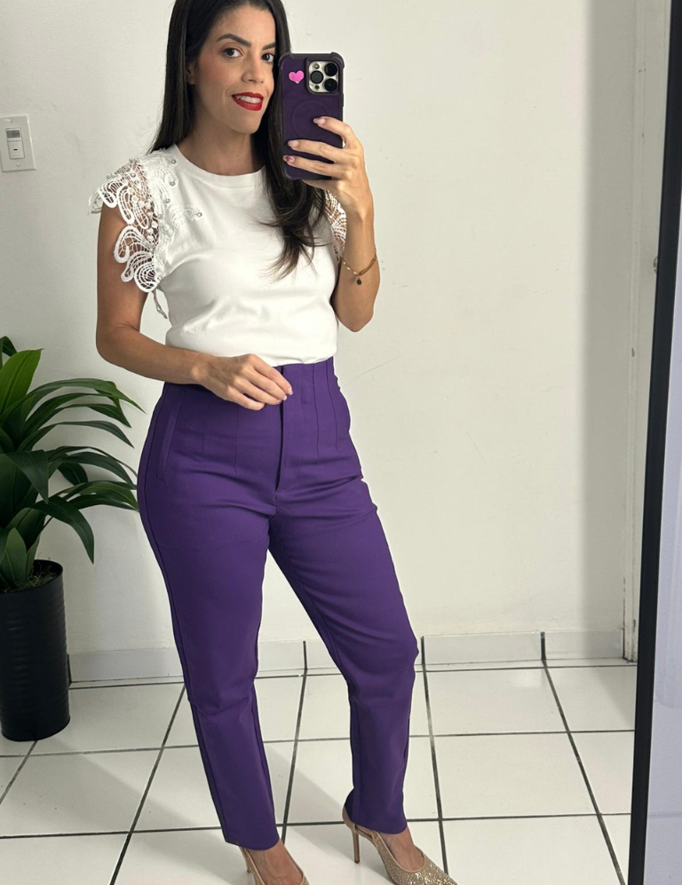Zara style High-waisted purple trousers pants