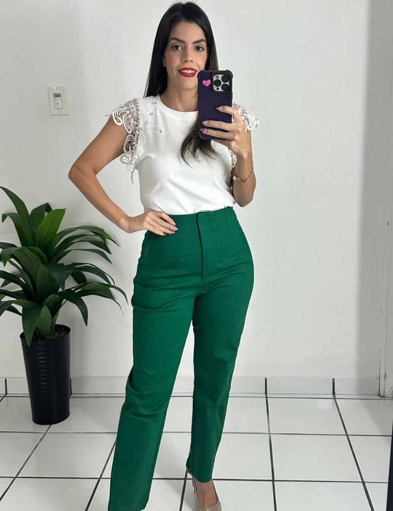 Zara-style high-waisted green pants