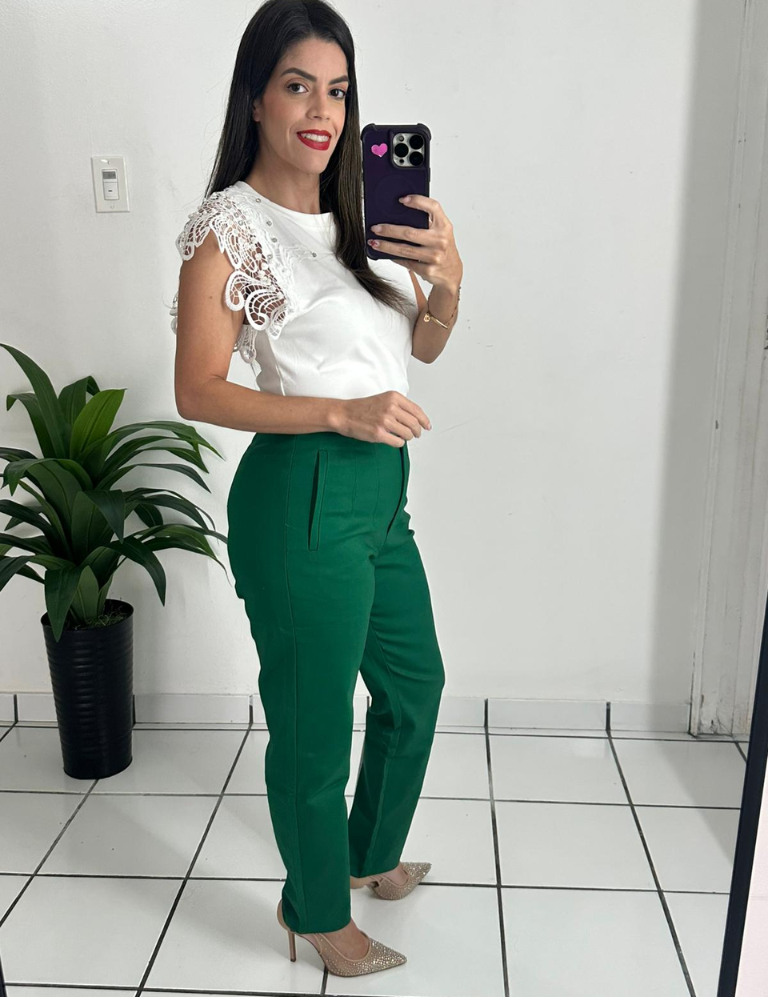 Zara-style high-waisted green pants