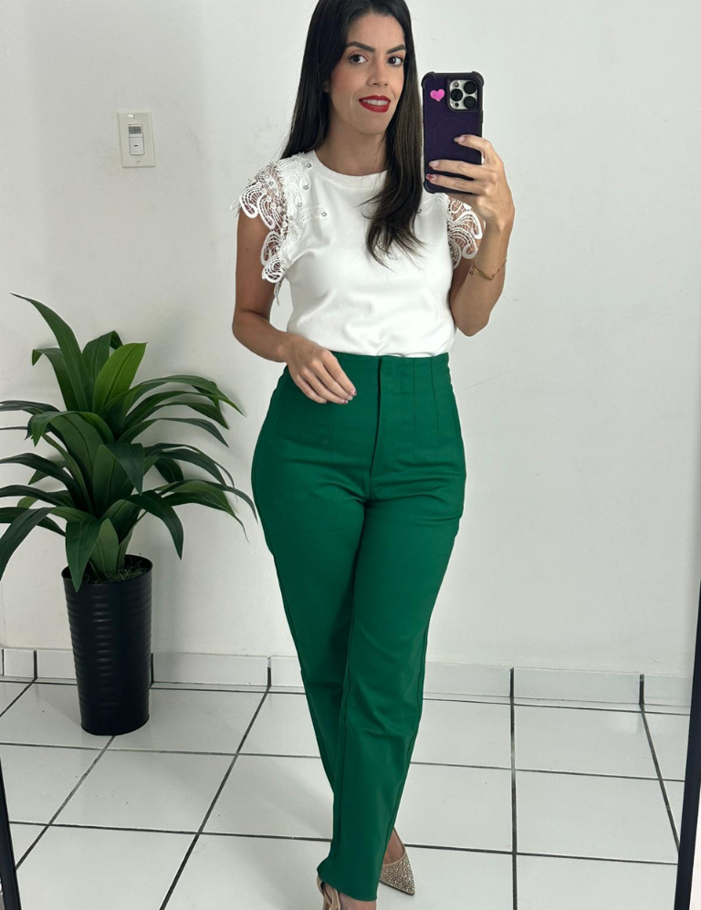 Zara-style high-waisted green pants