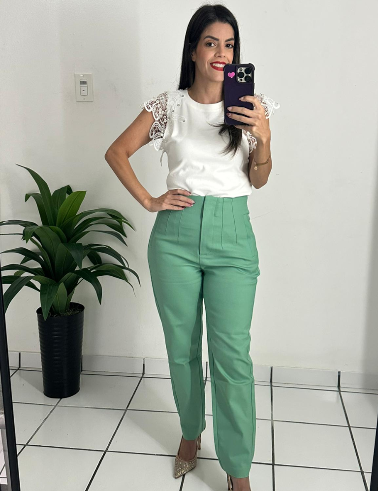 Zara style High-waisted mint green trousers pants