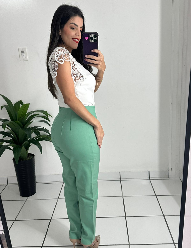 Zara style High-waisted mint green trousers pants