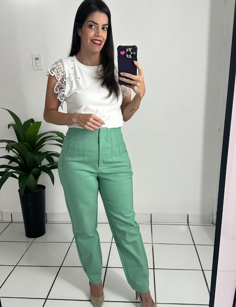 Zara style High-waisted mint green trousers pants