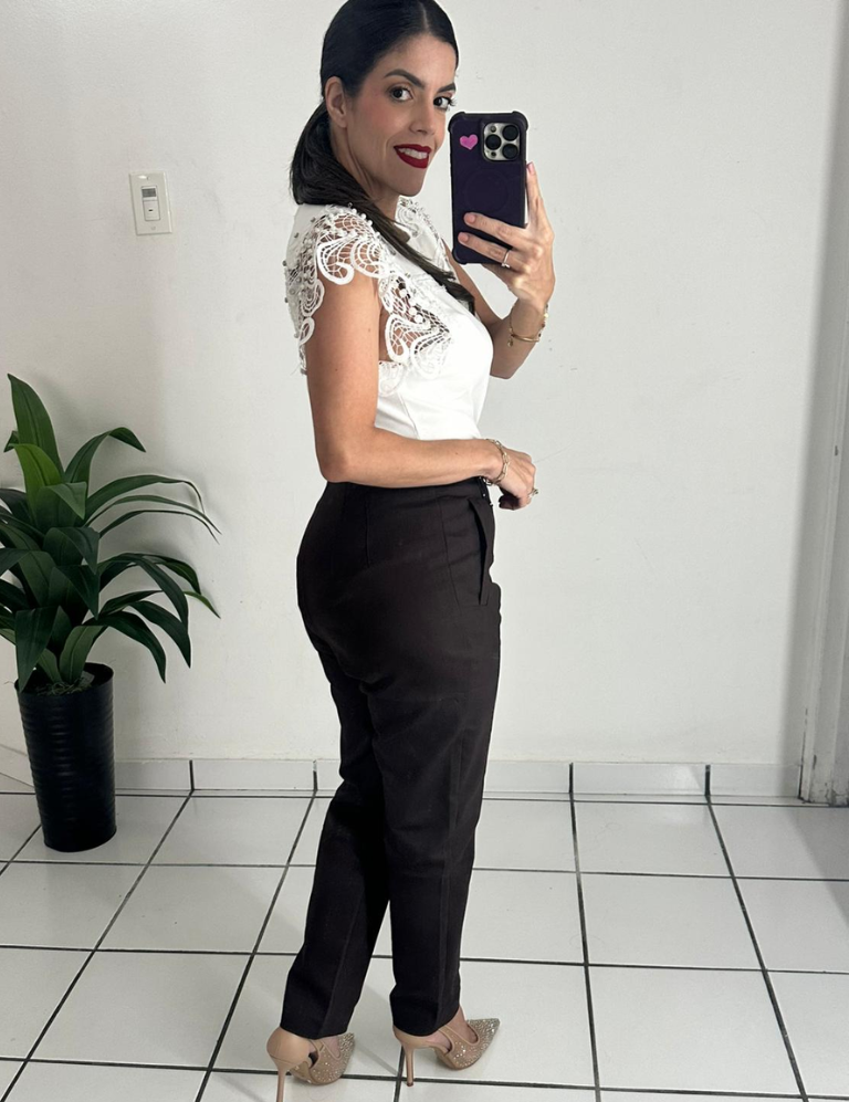 Zara-style high-waisted brown pants