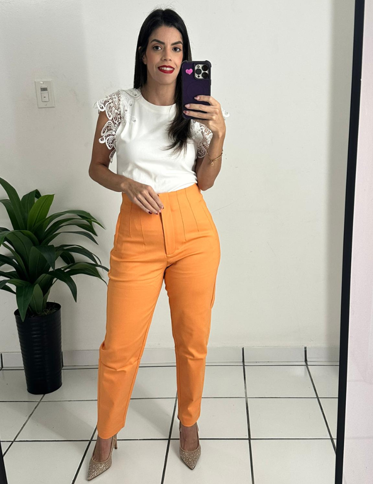 Zara-style high-waisted peach trousers pants