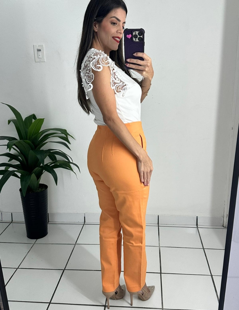Zara-style high-waisted peach trousers pants