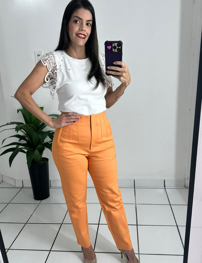 Zara-style high-waisted peach trousers pants