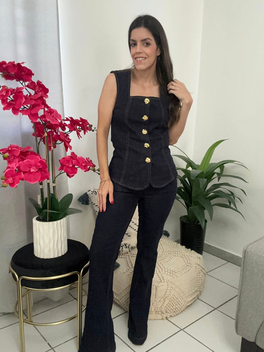 Button Down Top & Jean Denim Set