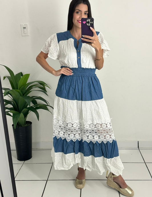 Lace & Denim Midi Dress