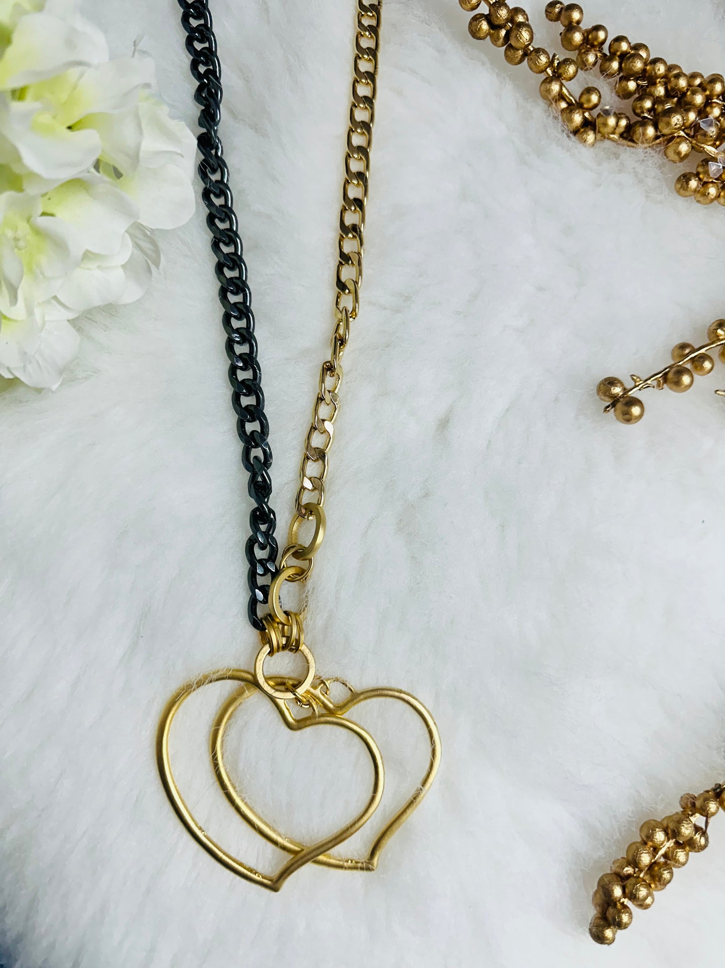 Double Hearts Long Necklace