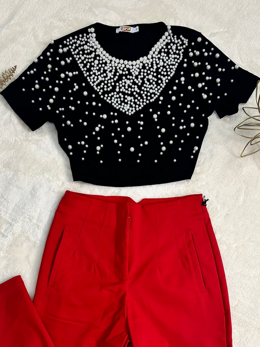 Knitted Pearl Crop Top