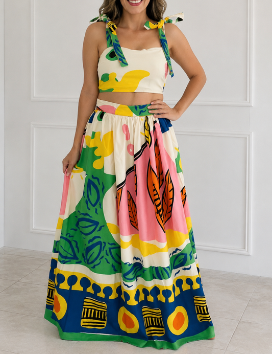 Multi Abstract Top & Skirt Set