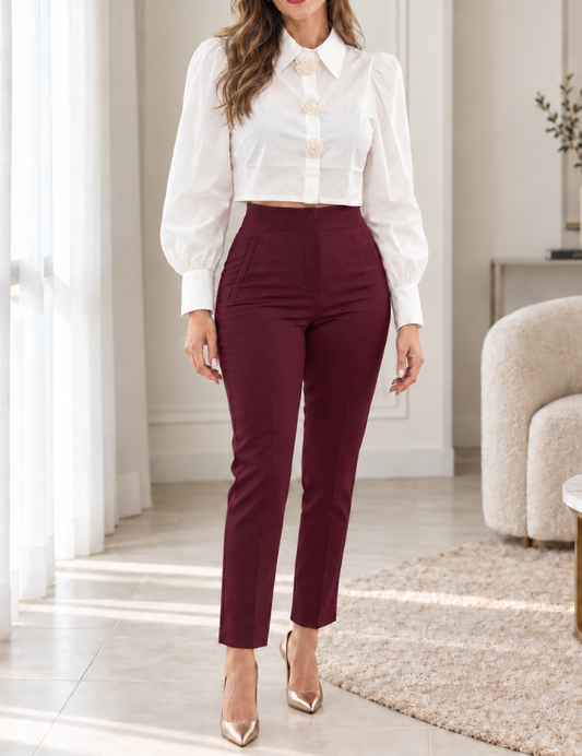 Zara Style High waist Pant burgundy