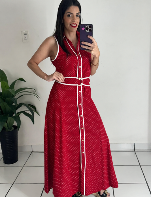 Dots Red Belted Dress