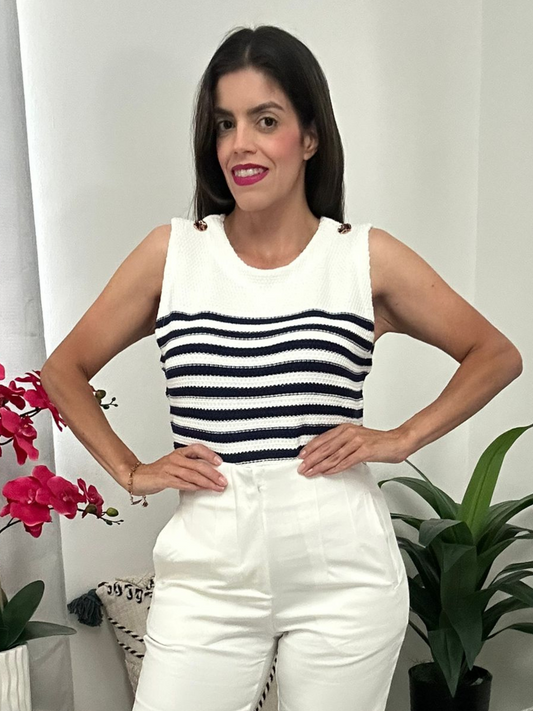 White & Navy Top